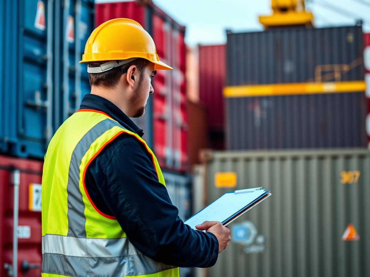 Inspector verifying cargo at a shipping port